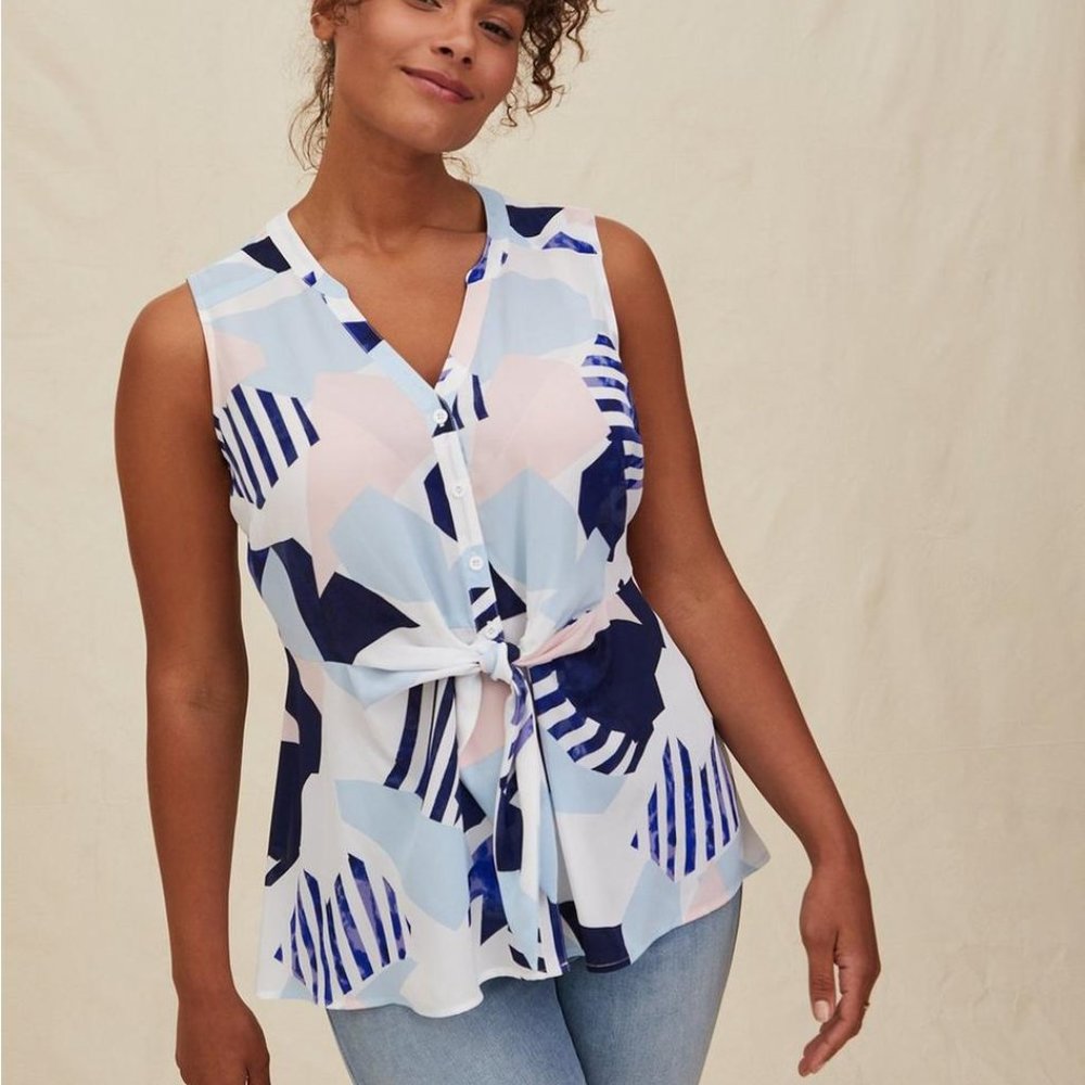 Torrid Peplum Georgette Button-Front Tie-Front Blouse SZ 3